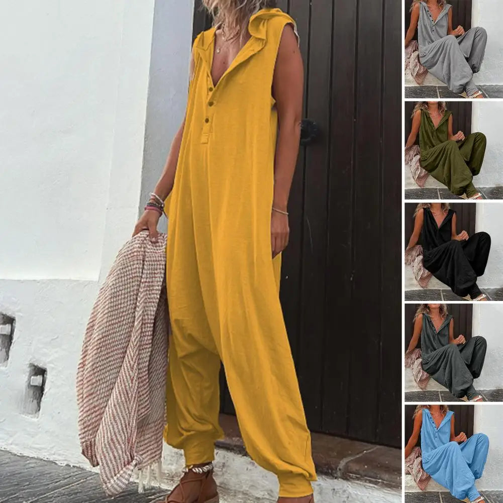 Women's Hooded Vintage Summer Romper Jumpsuit Playsuit