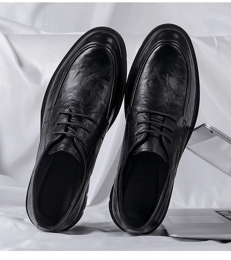 Men's Cow Leather Platform Dress Shoes (5-10 cm Heel)