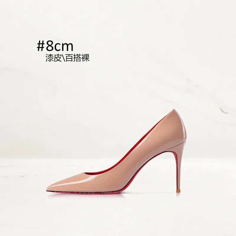2026 Spring New High-end Black High-heeled Shoes for Women, Thin-heeled, Pointed Toe, Patent Leather, Elegant Single Shoes