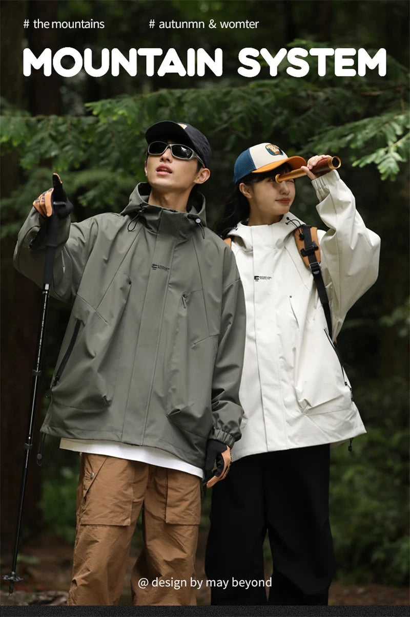 2024 New Men's Outdoor Hooded Windbreaker Jacket Autumn Waterproof Hiking Bomber Jackets Women Trekking Softshell Coats