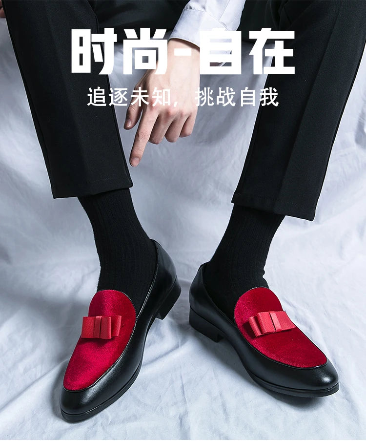 Men's Classic Leather Bow Formal Wedding Office Loafers