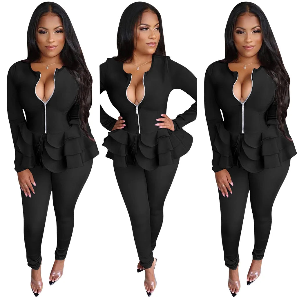 Women's Long Sleeve Office Two-Piece Pants Suit Set