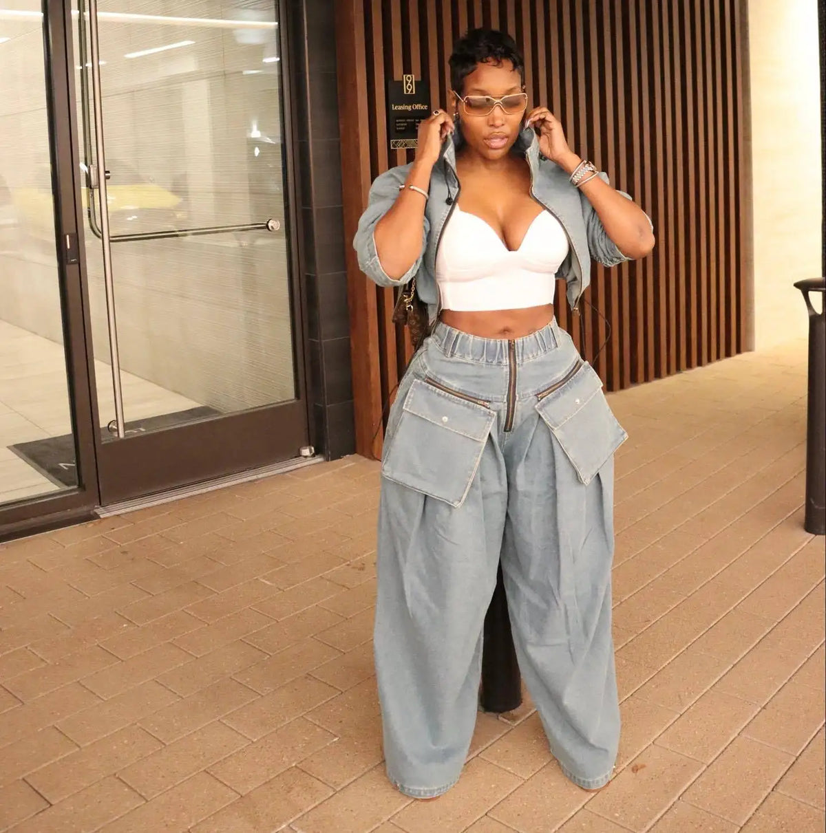 Women's Retro Casual Wide-Leg Heavy Denim Two-Piece Set