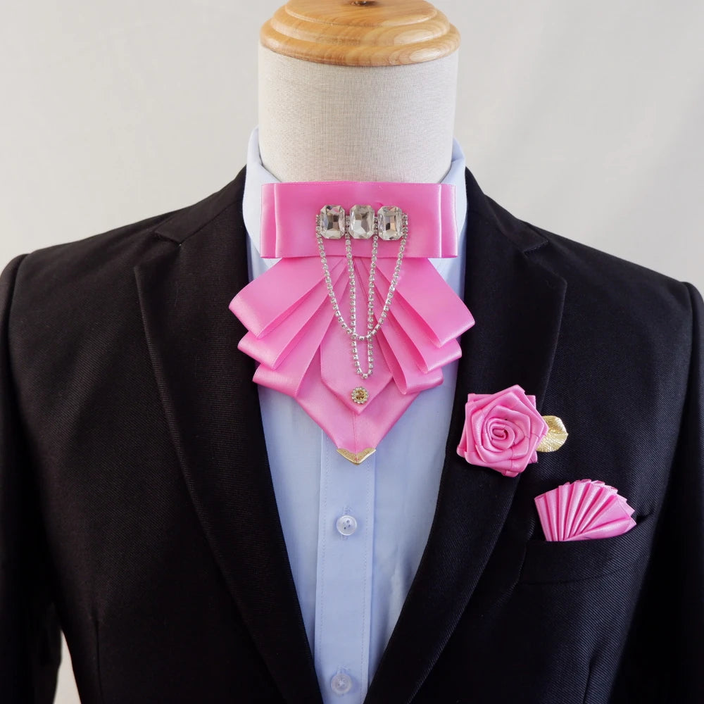 Men's Rhinestone Tassel Bow Tie and Brooch 3-Piece Set