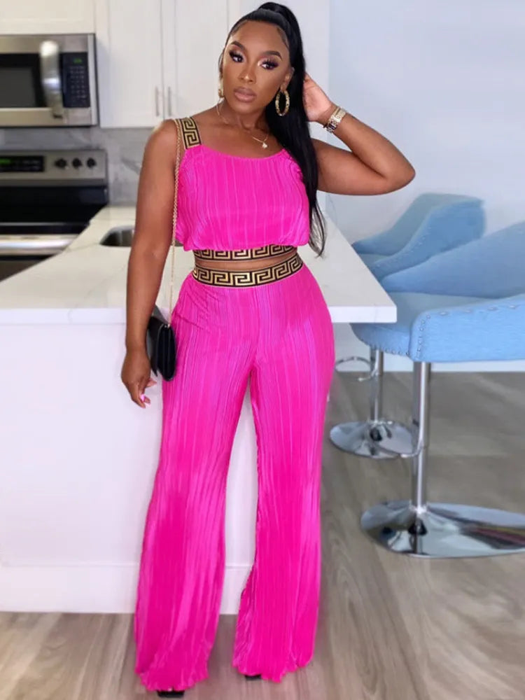 Women's Printed Sleeveless Crop Top Palazzo Pants Set