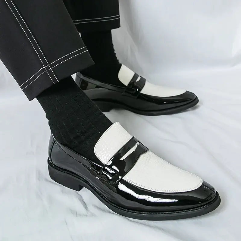 Men's Color-Block Round-Toe Business Loafers, Formal Wedding