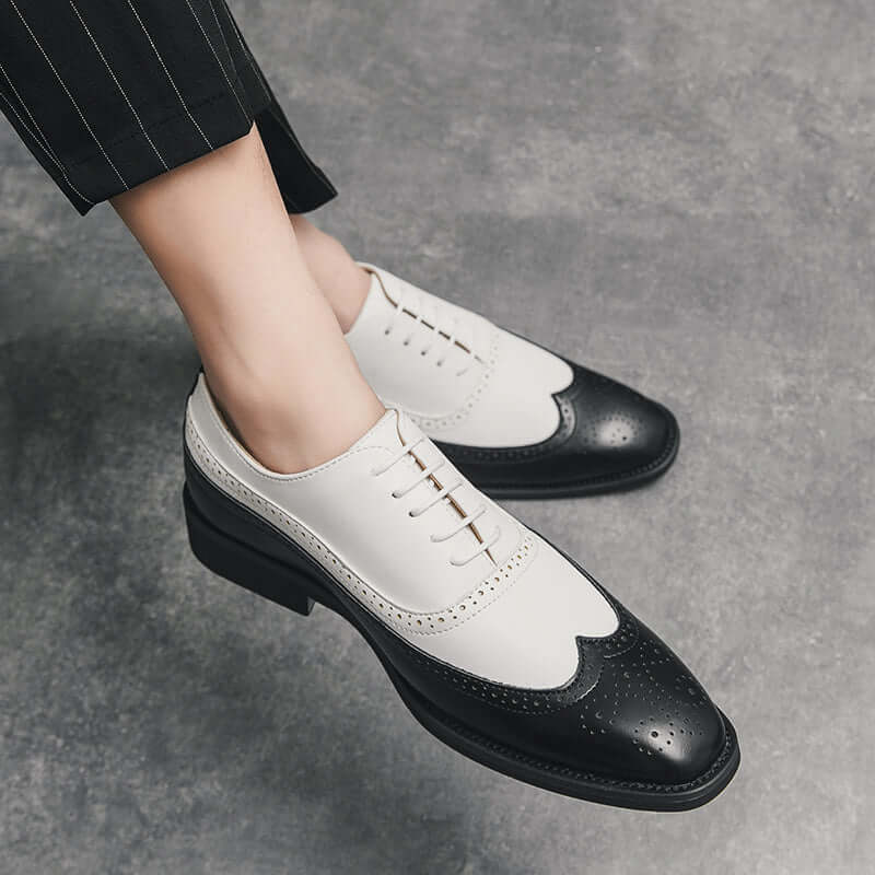 Men Wingtip Detail Dress Shoes, Business Two Tone Oxford Shoes For Wedding party