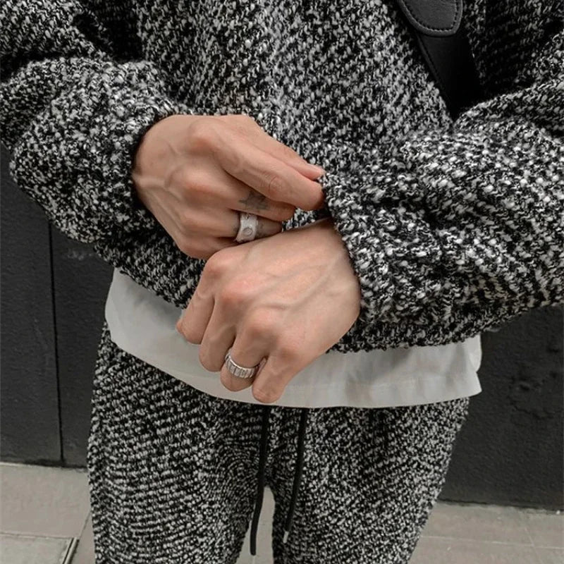 Men's Retro Wool Velvet Hooded Sweatshirt, High-Street Casual Suit Style