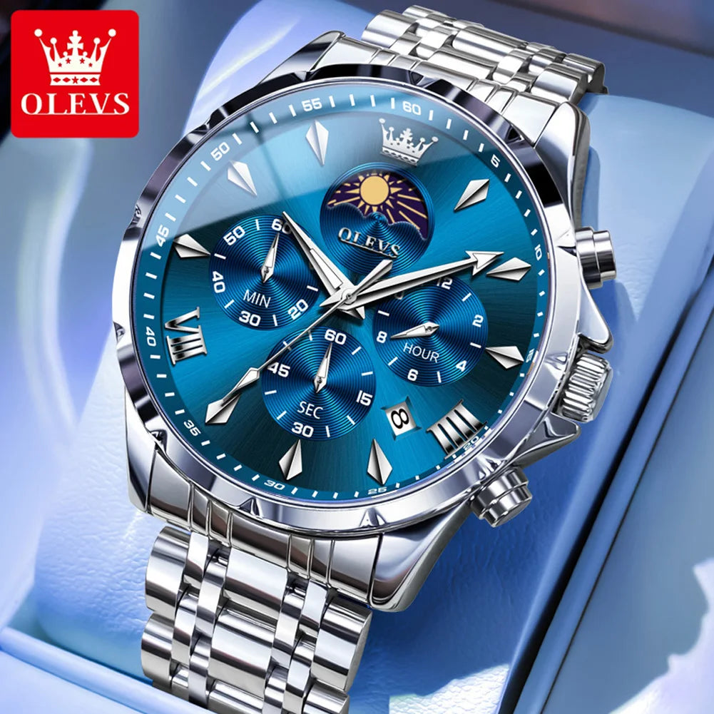 OLEVS 3653 Mans Watch Multifunctional Chronograph Quartz Watch Moon Phase Watches For Man Waterproof High Quality Original Brand