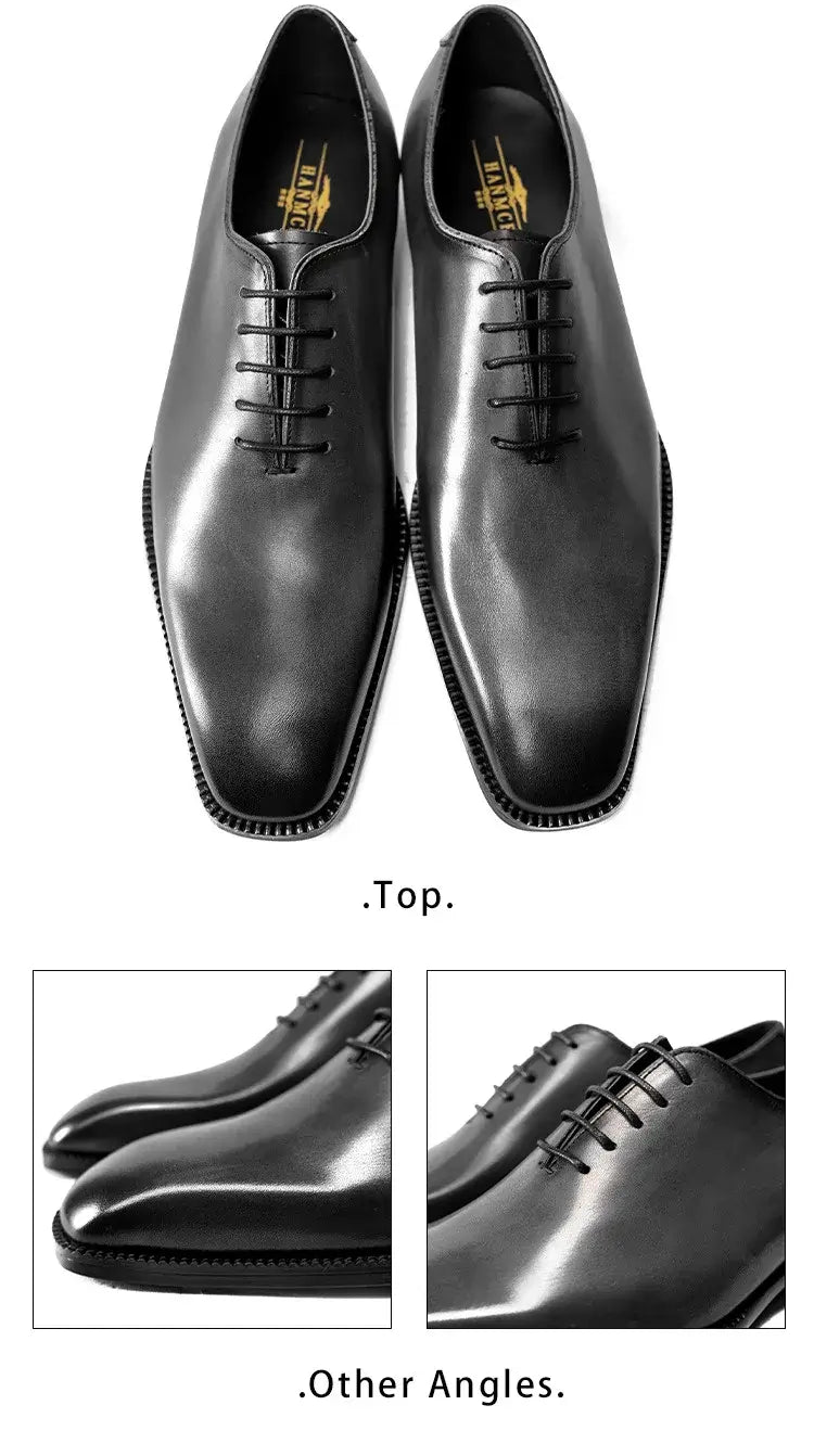 Luxury Genuine Leather Mens Formal Shoes Handmade Whole Cut Oxfords Business Lace-up Pointed Toe Wedding Dress Shoes for Men