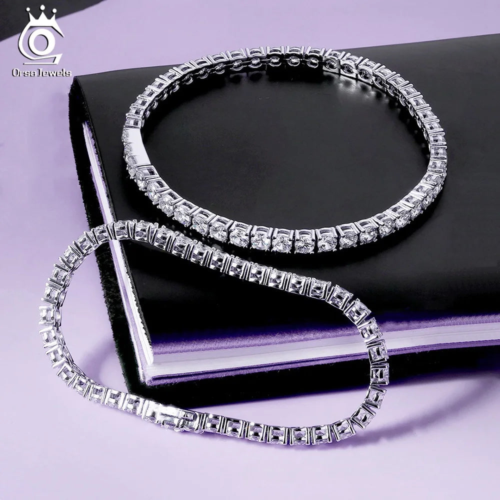 Unisex 925 Sterling Silver Tennis Chain Bracelet