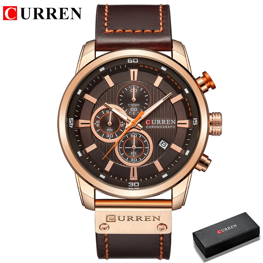 Men's Quartz Chronograph Leather Military Sport Watch