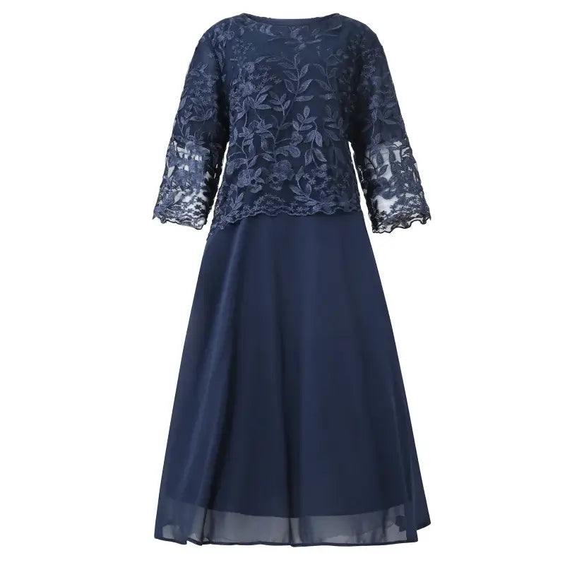 4XL 5XL Plus Size Women Clothing 2024 Spring Summer Embroidery Fake Two Piece Party Dress for Wedding Guest Church Dress