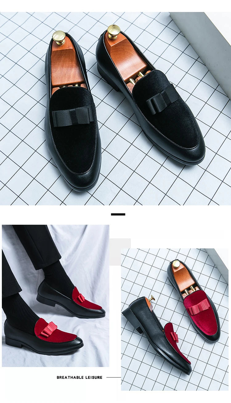 Men's Classic Leather Bow Formal Wedding Office Loafers