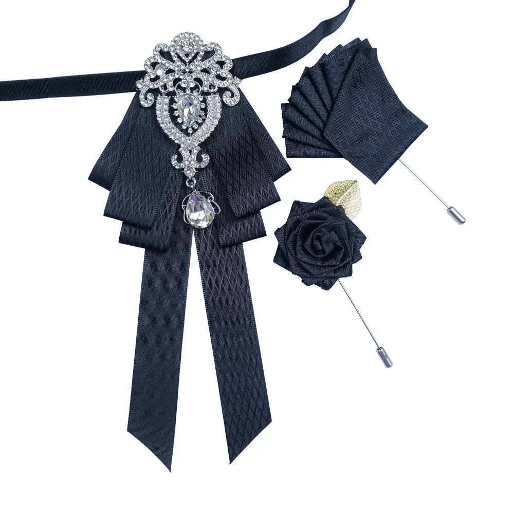 Men's Women's Wedding Bow Tie Brooch Flower Corsage 3-Piece Set