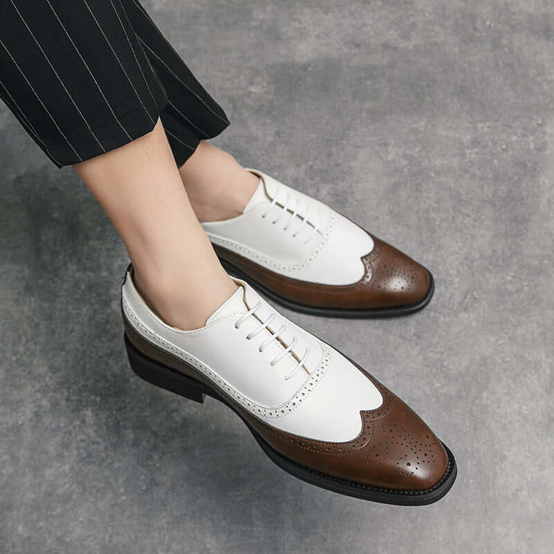 Men Wingtip Detail Dress Shoes, Business Two Tone Oxford Shoes For Wedding party