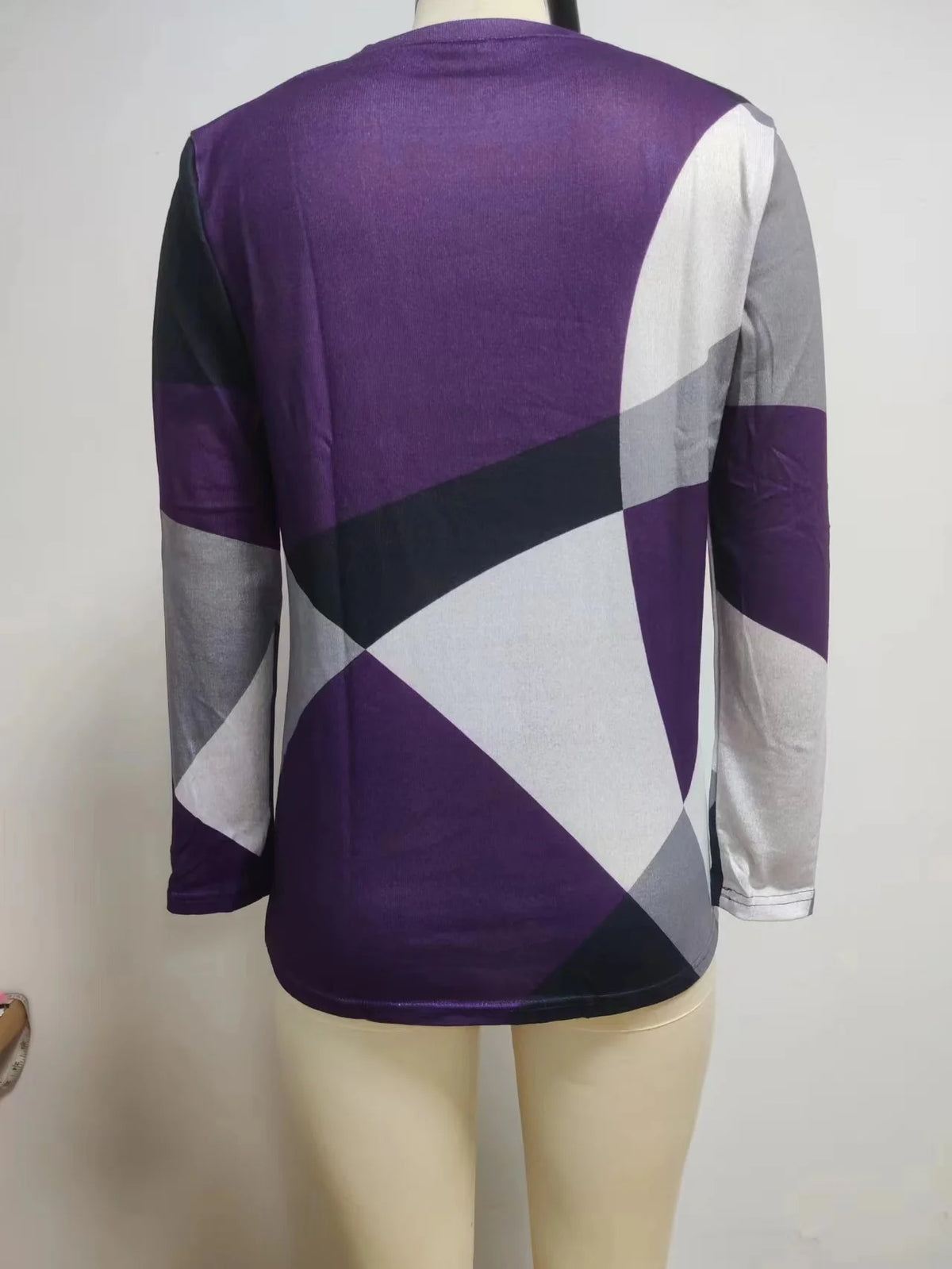 Women's Color Block Long Sleeve Button Geometric Tunic Top