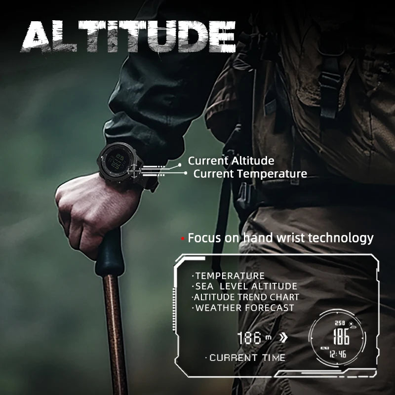 Men's Digital Outdoor Sports Watch with Altimeter Compass WR50M