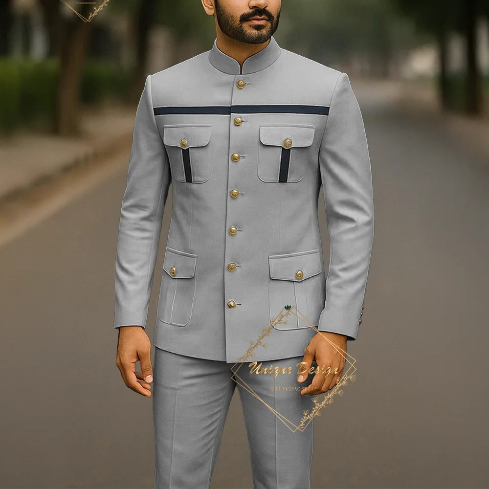 Men's Ivory Formal Safari 2-Piece Wedding Jacket Pants Set