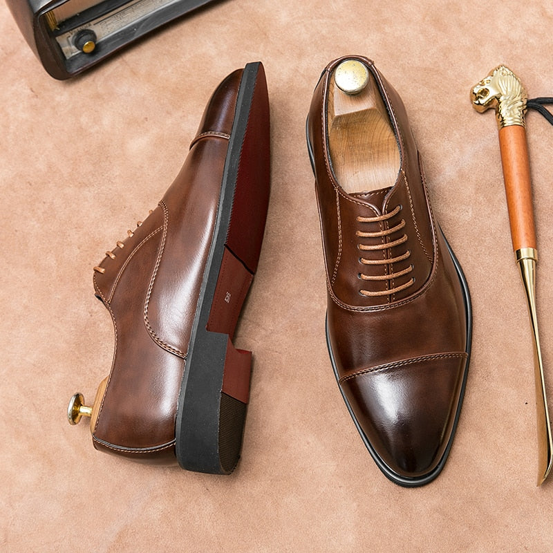 Oksfordice za muškarce, smeđe i crne poslovne cipele na vezanje od PU-materijala, uredske brogue cipele, elegantne muške cipele