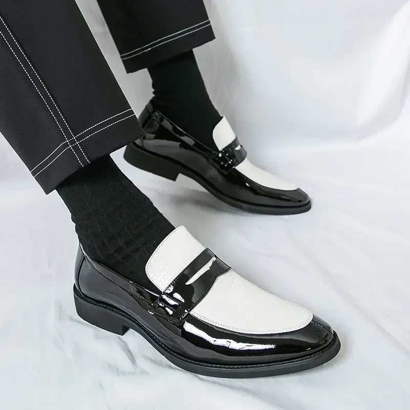 Men's Color-Block Round-Toe Business Loafers, Formal Wedding