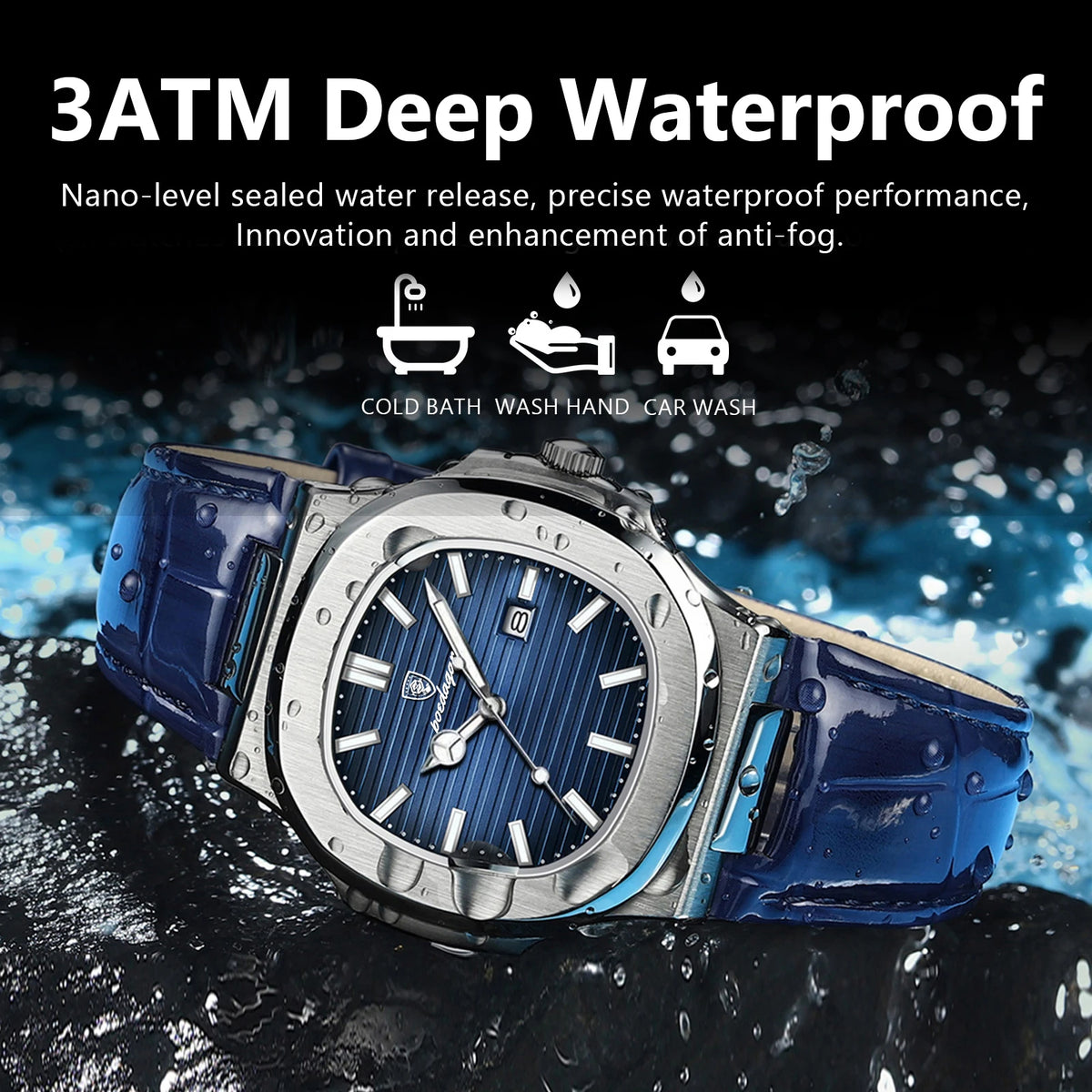 Reloj de hombre POEDAGAR con esfera cuadrada, fecha, resistente al agua, luminiscente y de lujo, reloj de pulsera masculino de alta calidad con correa de cuero, reloj de cuarzo para hombre con caja