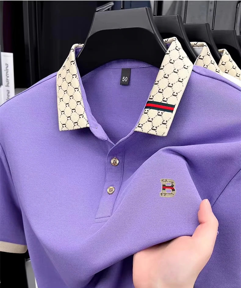 Tricou polo bărbătesc de vară, cu litera B imprimată în relief, mânecă scurtă, ușor și respirabil, modă nouă, cu rever și design color block