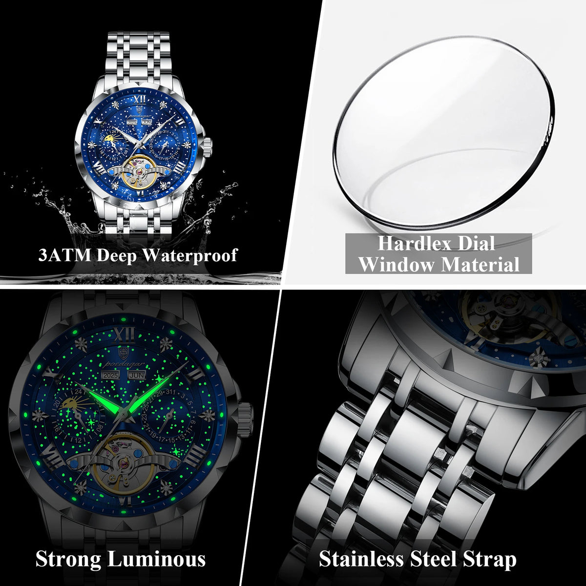Men's Automatic Mechanical Stainless Steel Calendar Watch