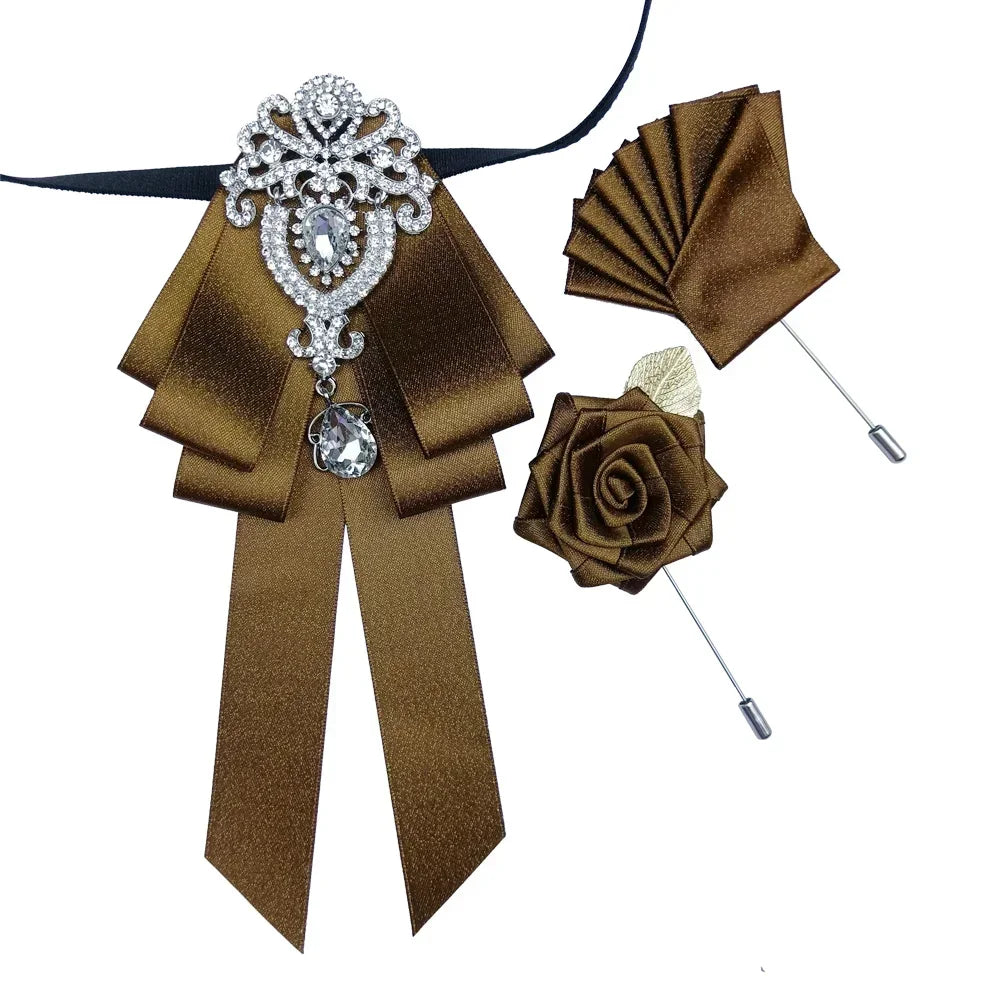 Men's Women's Wedding Bow Tie Brooch Flower Corsage 3-Piece Set