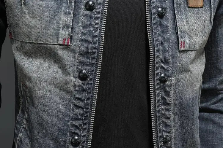 Men's Retro Denim Lapel Windproof Riding Casual Jacket