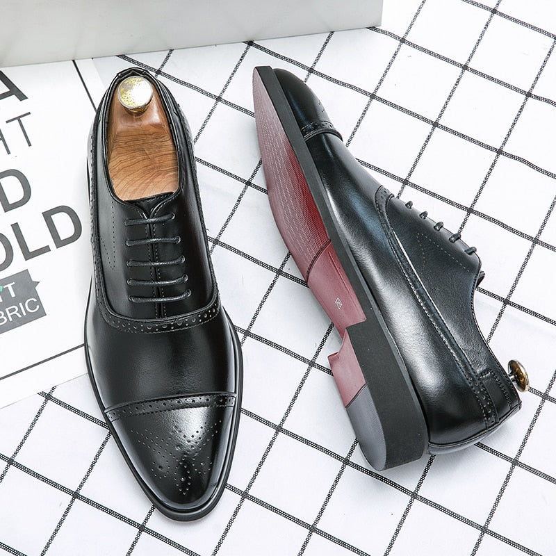 Oksfordice za muškarce, smeđe i crne poslovne cipele na vezanje od PU-materijala, uredske brogue cipele, elegantne muške cipele