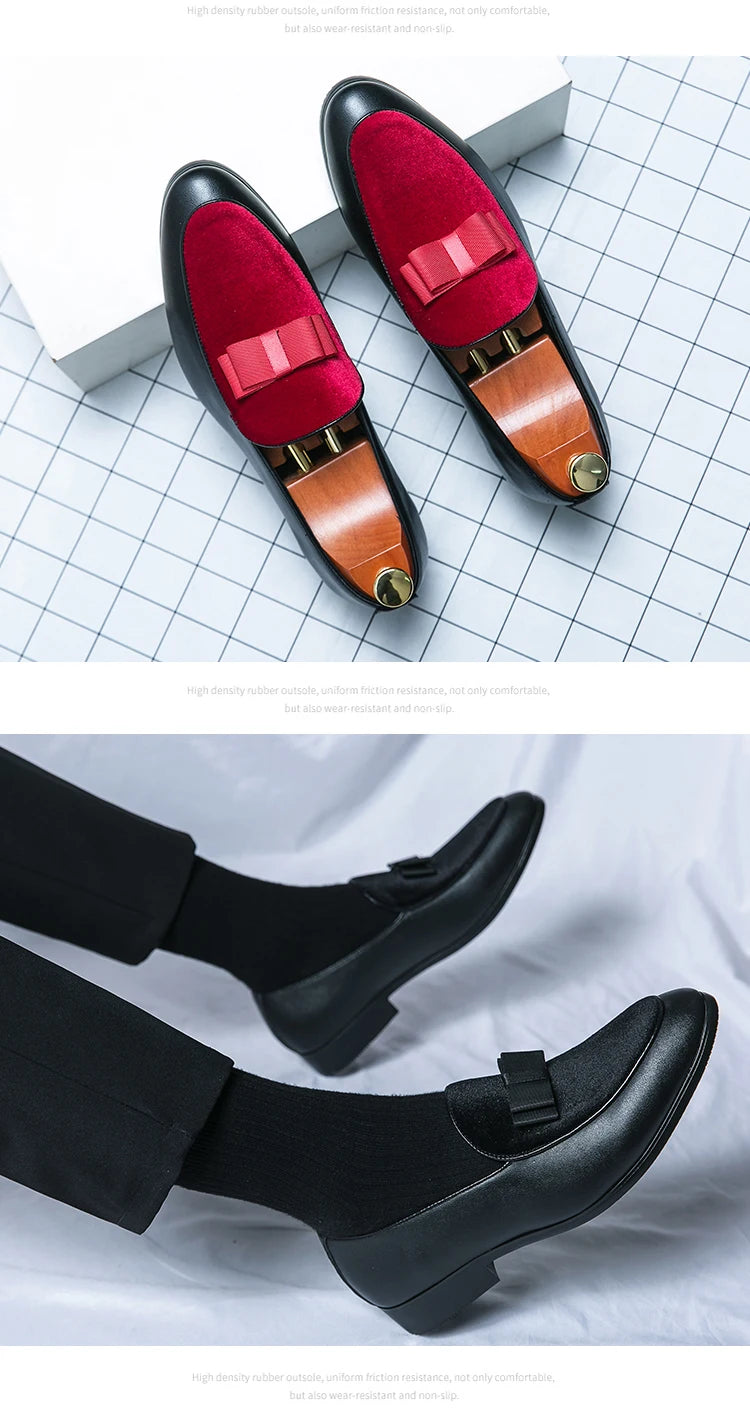 Men's Classic Leather Bow Formal Wedding Office Loafers
