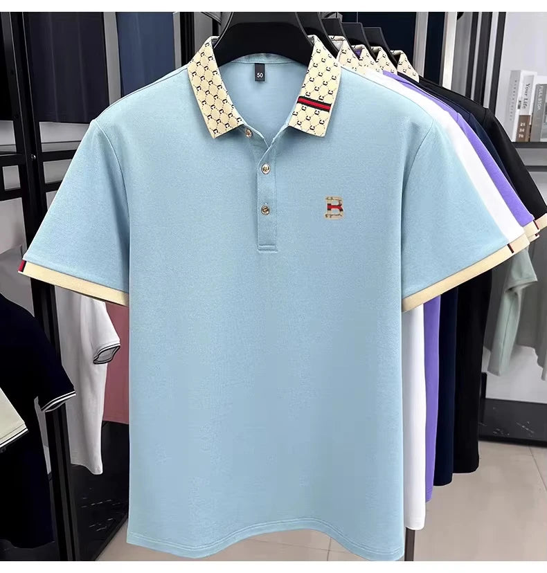 Tricou polo bărbătesc de vară, cu litera B imprimată în relief, mânecă scurtă, ușor și respirabil, modă nouă, cu rever și design color block