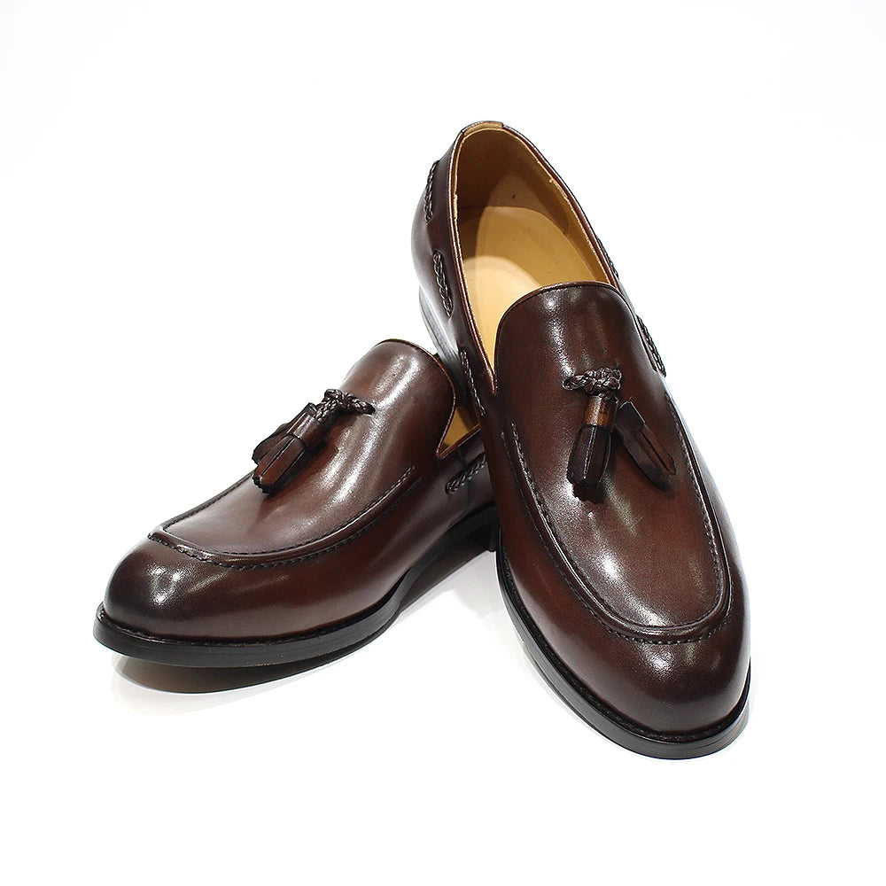 Herren Loafer im italienischen Stil Quaste Echtes Rindsleder Bequem zum Hineinschlüpfen Hochzeit Party Büro Anzugschuhe für Herren Freizeitschuhe
