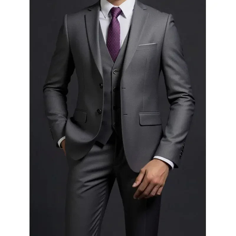 Men's British Solid Three-Piece Gentleman Suit, Business and Wedding