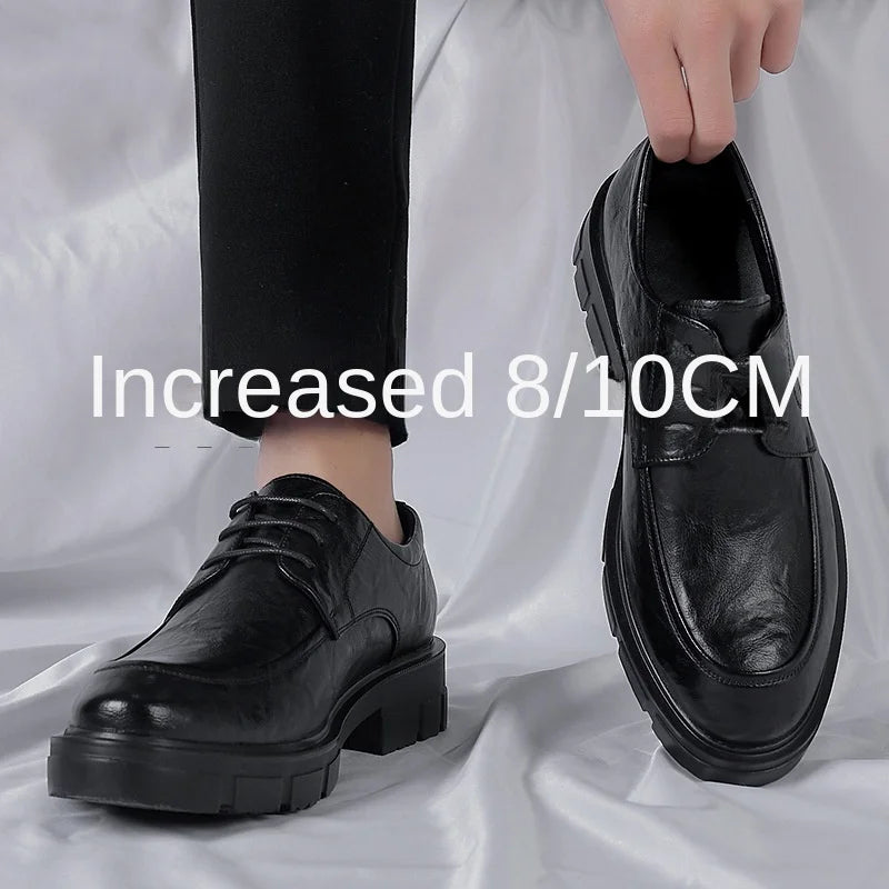 Men's Cow Leather Platform Dress Shoes (5-10 cm Heel)