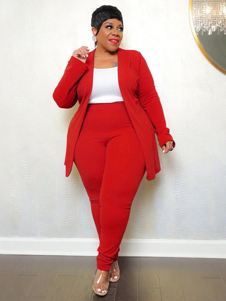 Women's Plus-Size Solid Top and Leggings Two-Piece Set, Fall Winter