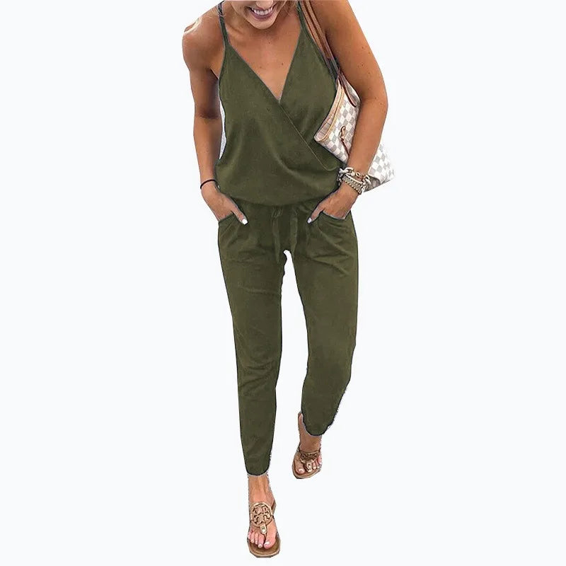 Women's Sleeveless High-Waist Lace-Up Commuter Jumpsuit