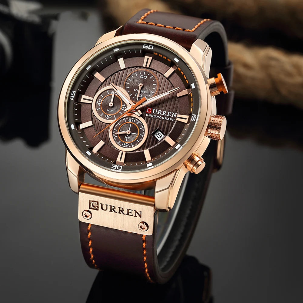 Men's Quartz Chronograph Leather Military Sport Watch