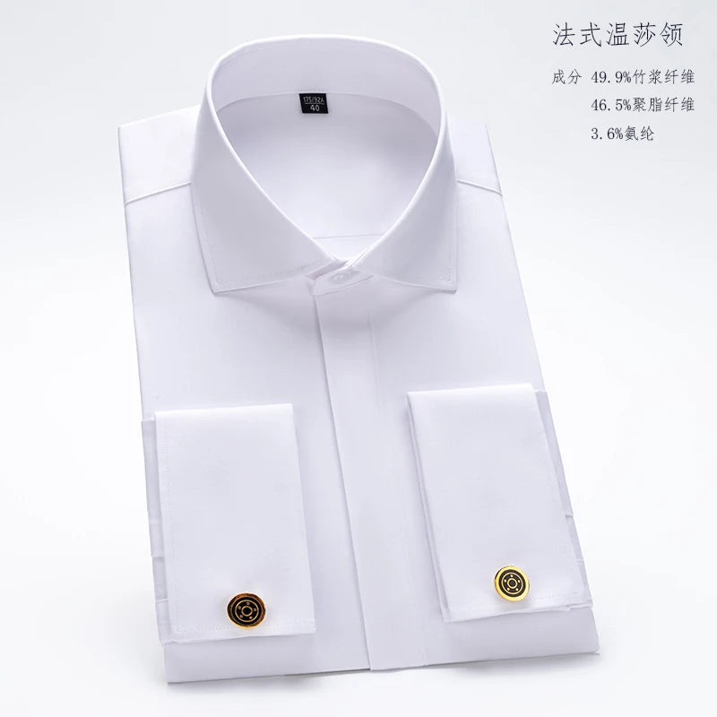 Men's Slim Fit French Cuff Long-Sleeve Wedding Dress Shirt