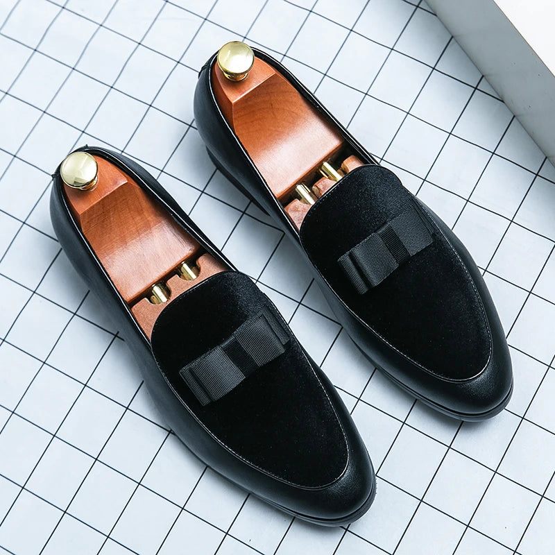 Men's Classic Leather Bow Formal Wedding Office Loafers