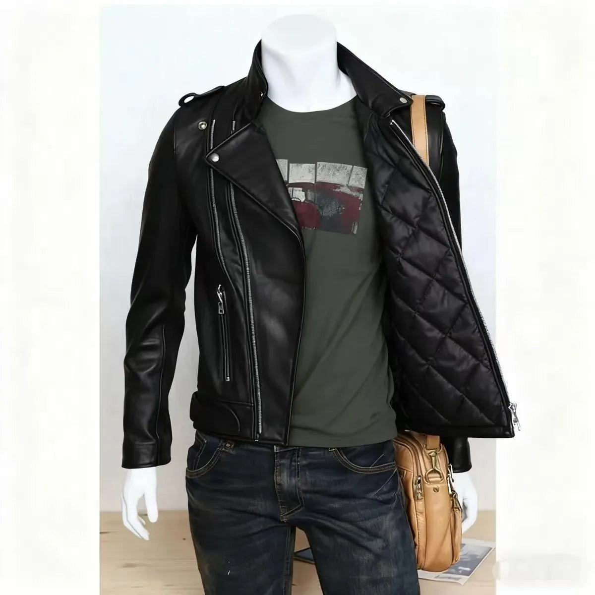 Men's Oversized Multi-Zip PU Leather Coat