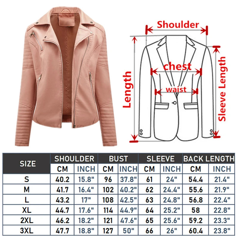 Women's Faux Leather Zipper Biker Jacket