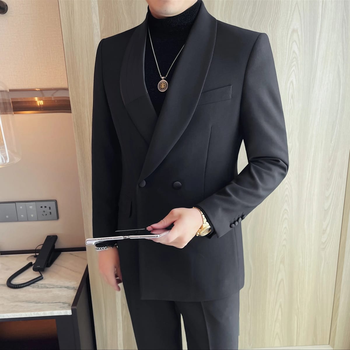 Luxury Gentleman's Suit Jacket Men's Business Casual Slim Fit Double Breasted Suit Jacket Wedding Groom Banquet Party Blazers