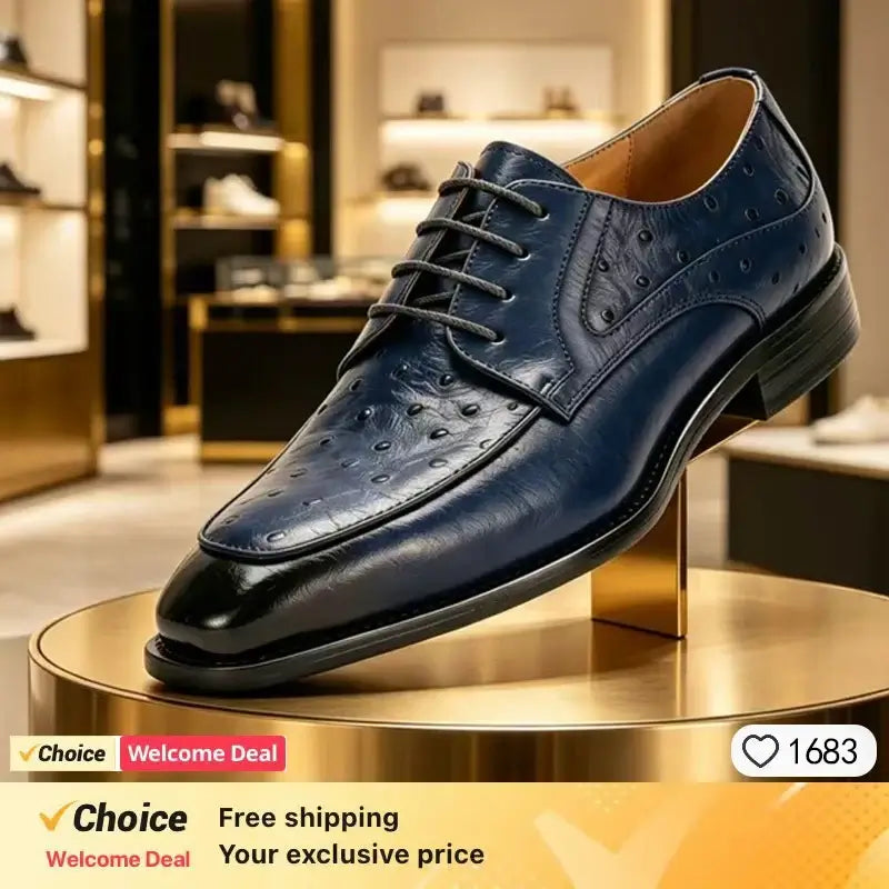 Men's Ostrich-Pattern Genuine Leather Formal Shoes