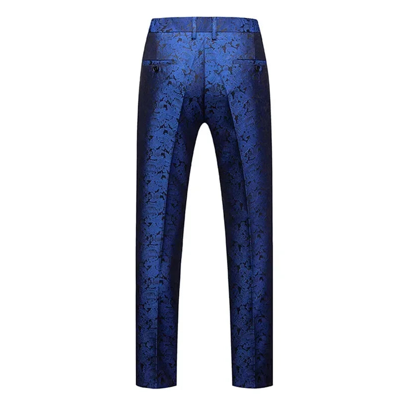Men's Blue Jacquard Suit Trousers Wedding Dress Pants