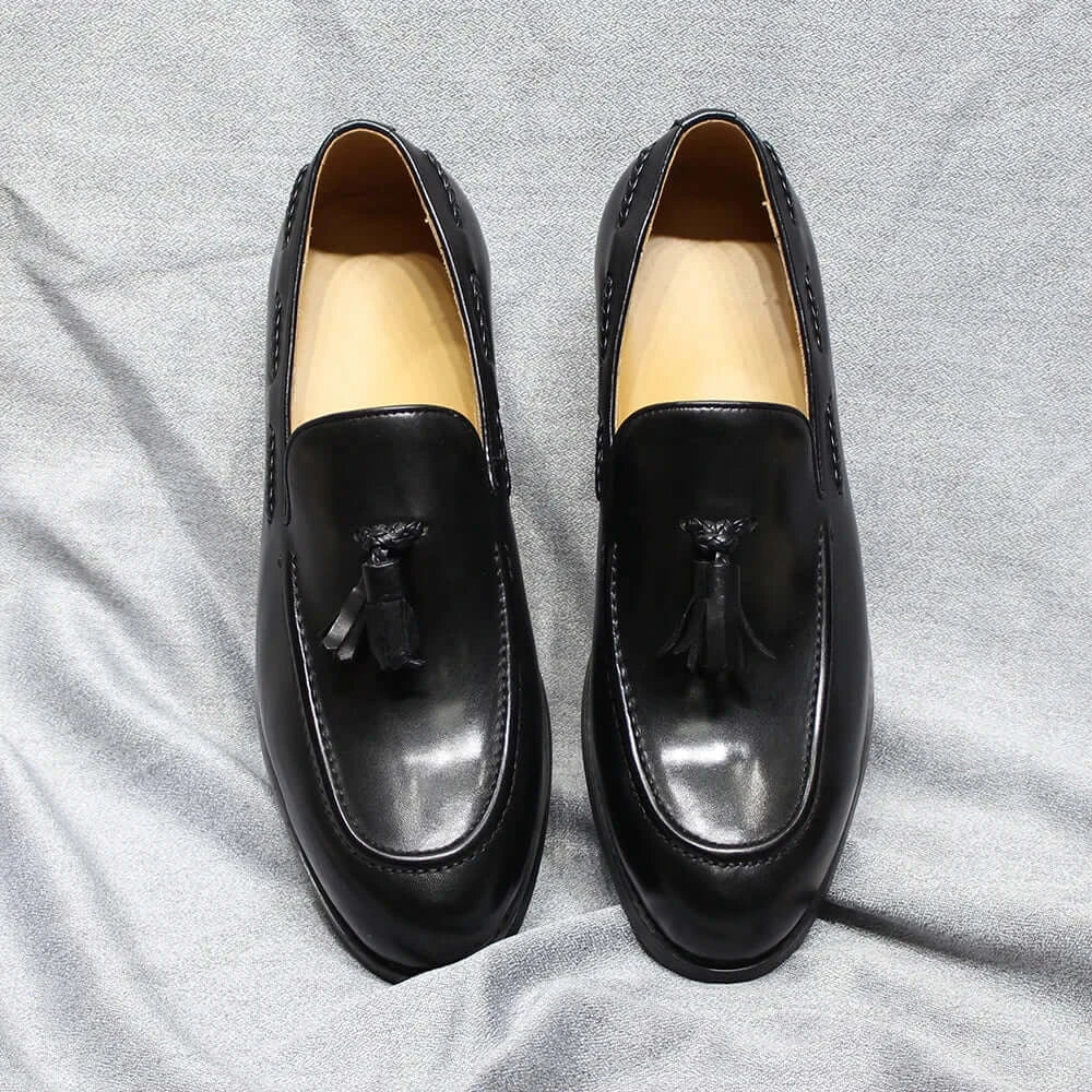 Mocassins pour homme de style italien, à pampilles, en cuir véritable de vache, confortables et faciles à enfiler, chaussures habillées décontractées pour mariage, fête et bureau