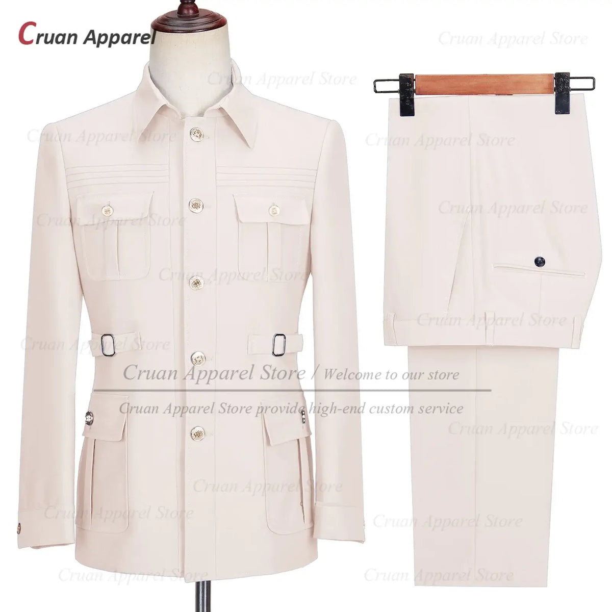 Men's Chinese Tunic Slim Fit Blazer and Pants Wedding Tuxedo Set