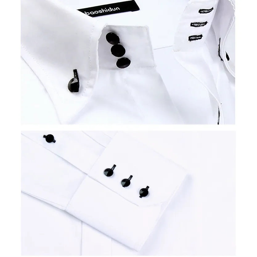 Men's Korean Slim Fit Long Sleeve Button-Down Dress Shirt