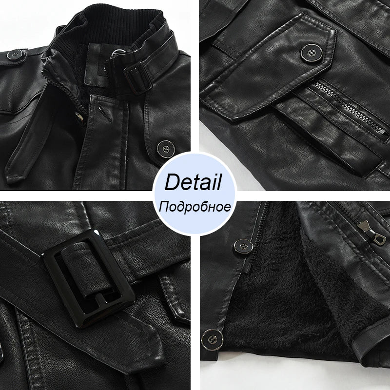 Men's Winter Thick Fleece PU Leather Streetwear Jacket Coat